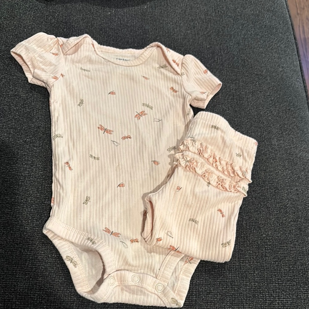 Carter's Cream Bodysuit Set with Floral Pattern and Short Sleeves